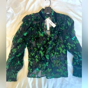 Alice + Oliva Zina metallic devoré-velvet and tulle blouse